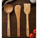 amicus Neem Wood Spatula Ladle Turner for Cooking Dosa Roti Chapati, Flipping Baking Mixing Serving Kitchen Tools Naturally Antimicrobial and Non Stick Spatula Set of 3 Pieces