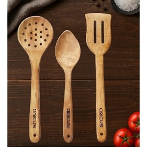 amicus neem wood spatula turner spoon skimmer for cooking dosa roti chapati vegetables serving flipping baking mixing kitchen tools naturally antimicrobial and non stick wood spatula set of 3 pieces