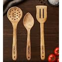 amicus Neem Wood Spatula Turner Spoon Skimmer for Cooking Dosa Roti Chapati Vegetables, Serving Flipping Baking Mixing Kitchen Tools Naturally Antimicrobial and Non Stick Wood Spatula Set of 3 Pieces