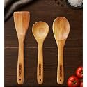 amicus Neem Wood Spatula Turner Spoon for Cooking Dosa Roti Chapati Vegetables, Serving Flipping Baking Mixing Kitchen Tools Naturally Antimicrobial and Non Stick Wood Spatula Set of 3 Pieces
