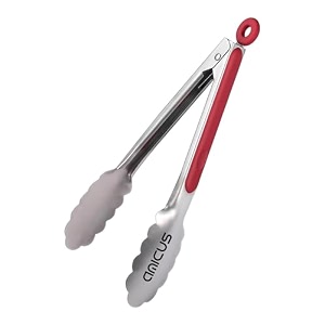 amicus premium ss food tongs for kitchen cooking serving barbeque grilling flipping bread pizza noodles heat-resistant grip multipurpose utility tong 26 cm1 piece multicolor assorted