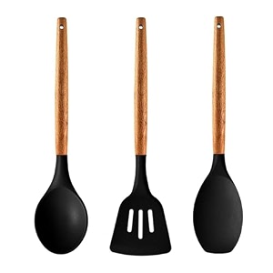 amicus silicone spatula set for kitchen non-stick pan cooking baking mixing serving slotted turner spoontula serving spoon with heat-resistant 230c food-grade amp bpa-free kitchen tools set black
