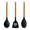 amicus Silicone Spatula Set for Kitchen, Non-Stick Pan Cooking Baking Mixing Serving Slotted Turner, Spoontula, Serving Spoon with Heat-Resistant 230°C, Food-Grade &amp; BPA-Free, Kitchen Tools Set, Black