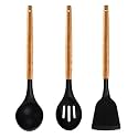 amicus Silicon Spatula Set for Kitchen, Non-Stick Pan Cooking Turner Spoontula Serving Spoon with Wooden Handle, Kitchen Tools Set, Black