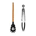amicus Silicon Spaghetti Food Tongs for Kitchen, Serving, Barbeque and Pasta Noodles Server Skimmer Spoon, Kitchen Tools Set, Black