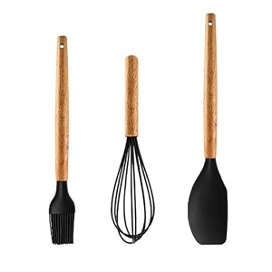 amicus silicone spatula set for kitchen non-stick pan cooking mixing baking spatula whisk basting oil brush heat-resistant 230c food-grade amp bpa-free silicone kitchen tools set black