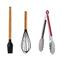 amicus Silicone Spatula Set for Kitchen, Non-Stick Pan Cooking Spatula Whisk Basting Brush Ss Tongs with Wooden Handle, Silicone Kitchen Tools Set, Multicolor