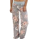 AMiERY Women's Comfy Casual Pajama Pants Floral Print Drawstring Palazzo Lounge Pants Wide Leg