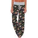 AMiERY Women's Comfy Casual Pajama Pants Floral Print Drawstring Palazzo Lounge Pants Wide Leg