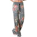 AMiERY Women's Comfy Casual Pajama Pants Floral Print Drawstring Palazzo Lounge Pants Wide Leg