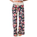 AMiERY Women's Comfy Casual Pajama Pants Floral Print Drawstring Palazzo Lounge Pants Wide Leg
