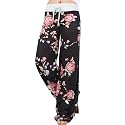AMiERY Women's Comfy Casual Pajama Pants Floral Print Drawstring Palazzo Lounge Pants Wide Leg