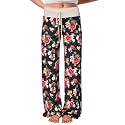 AMiERY Women's Comfy Casual Pajama Pants Floral Print Drawstring Palazzo Lounge Pants Wide Leg