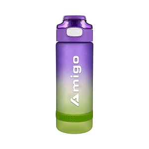amigo bluez ic750 1000ml sports water bottle with time marker amp straw dishwasher safe leak-proof drink bottle bpa free non-toxic tritan material 1 click open for running gym purple gradient
