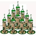 Amijivdaya Plastic Bird Feeder with Holding Handle with 6 Feed Nozzles - Heavy Duty Hanging Bird Food Feeder for Balcony, Outdoor, Pack of 10, 1300 gm Capacity (Large, Green)