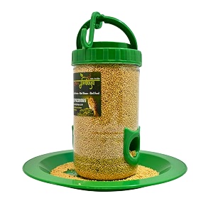 amijivdaya plastic bird feeder with holding handle with 2 feed nozzles - heavy duty hanging bird food feeder for balcony outdoor 500 grams capacity small green