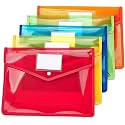 AMINIT Transparent Envelope Folder | Poly-Plastic A4 Documents File Storage Bag with Snap Button | Document Folder for A4 Size Certificates | Bag for Document (Set of 5) (Pack of 5)