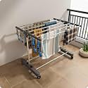 Amiraj Premium Stainless Steel Clothes Drying Stand | 1 Tier 1 Pole Foldable Laundry Rack with Wheels & Sock Holder | Heavy Duty Indoor & Outdoor Cloth Dryer for Balcony, Terrace & Home - Gray