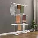 Amiraj Premium Stainless Steel Clothes Drying Stand | 3 Tier 2 Pole Foldable Laundry Rack with Wheels &amp; Sock Holder | Heavy Duty Indoor &amp; Outdoor Cloth Dryer for Balcony, Terrace &amp; Home - White