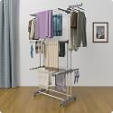 Amiraj Premium Stainless Steel Clothes Drying Stand | 3 Tier 2 Pole Foldable Laundry Rack with Wheels &amp; Sock Holder | Heavy Duty Indoor &amp; Outdoor Cloth Dryer for Balcony, Terrace &amp; Home - Gray