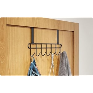 amiraj multi-alloy steel over-the-door hook hanger rack  no drilling required 7 hooks for bedroom bathroom amp kitchen doors  hanging organizer black pack of 1