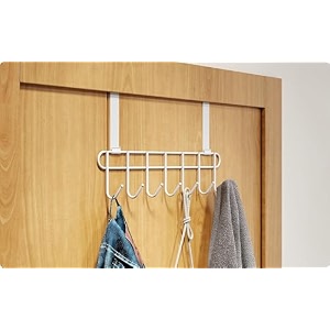 amiraj over the door hook hanger rack  heavy duty multi alloy steel  no drill 7 hook organizer  space saving door hanger for bedroom bathroom kitchen entryway amp home storage - white pack of 1