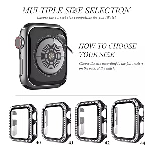 amirite adw02 case bumper cover with built-in 9h tempered glass screen protector compatible with apple watch bling diamond rhinestone case for iwatch series 65  4  se 40mm gold - diamond