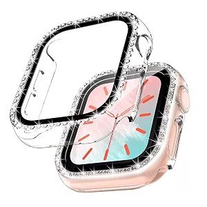 amirite adw02 case bumper cover with built-in 9h tempered glass screen protector compatible with apple watch bling diamond rhinestone case for iwatch series 65  4  se 41mm rose gold - diamond