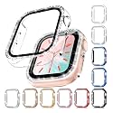 AMiRiTE ADW02 Case Bumper Cover with Built-in 9H Tempered Glass Screen Protector Compatible with Apple Watch Bling Diamond Rhinestone Case for iWatch Series 6/5 / 4 / SE (41MM, Black - Diamond)