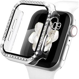 amirite adw03 case bumper cover with tempered glass screen protector compatible with apple iwatch bling diamond rhinestone case for all watch series 45mm transparent - diamond