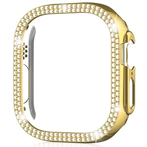 amirite adw03 case bumper cover with tempered glass screen protector compatible with apple iwatch bling diamond rhinestone case for all watch series 49mm gold  diamond without glass  