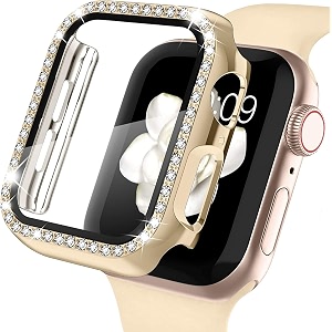 amirite adw03 case bumper cover with tempered glass screen protector compatible with apple iwatch bling diamond rhinestone case for all watch series 40mm gold - diamond