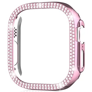 amirite adw03 case bumper cover with tempered glass screen protector compatible with apple iwatch bling diamond rhinestone case for all watch series 49mm rose pink  diamond without glass 
