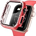 AMiRiTE ADW03 Case Bumper Cover with Tempered Glass Screen Protector Compatible with Apple iWatch Bling Diamond Rhinestone Case for All Watch Series (41MM, RED - Diamond)
