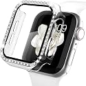 AMiRiTE ADW03 Case Bumper Cover with Tempered Glass Screen Protector Compatible with Apple iWatch Bling Diamond Rhinestone Case for All Watch Series (45MM, Transparent - Diamond)