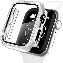 AMiRiTE ADW03 Case Bumper Cover with Tempered Glass Screen Protector Compatible with Apple iWatch Bling Diamond Rhinestone Case for All Watch Series (40MM, Silver - Diamond)