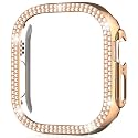AMiRiTE ADW03 Case Bumper Cover with Tempered Glass Screen Protector Compatible with Apple iWatch Bling Diamond Rhinestone Case for All Watch Series (49MM, Rose Gold [ Diamond Without Glass ])