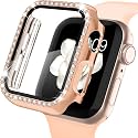 AMiRiTE ADW03 Case Bumper Cover with Tempered Glass Screen Protector Compatible with Apple iWatch Bling Diamond Rhinestone Case for All Watch Series (40MM, Rose Gold - Diamond)