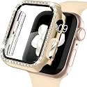 AMiRiTE ADW03 Case Bumper Cover with Tempered Glass Screen Protector Compatible with Apple iWatch Bling Diamond Rhinestone Case for All Watch Series (40MM, Gold - Diamond)