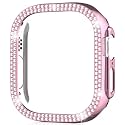 AMiRiTE ADW03 Case Bumper Cover with Tempered Glass Screen Protector Compatible with Apple iWatch Bling Diamond Rhinestone Case for All Watch Series (49MM, Rose Pink [ Diamond Without Glass ])