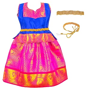 amirtha fashion baby girl39s faux silk readymade lehenga choli pattu pavadai with kamarband blue