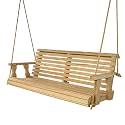 Amish Casual Heavy Duty 700 Lb Capacity Porch Swing (4 Foot, Unfinished) – Wooden Outdoor Roll Back Swing with Hanging Ropes – Amish Made in the USA