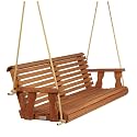 Amish Casual Heavy Duty 700 Lb Capacity Porch Swing (5 Foot, Cedar Stain) – Wooden Outdoor Roll Back Swing with Hanging Ropes – Amish Made in the USA