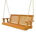 Amish Casual Heavy Duty 700 Lb Capacity Porch Swing (4 Foot, Cedar Stain) – Wooden Outdoor Roll Back Swing with Hanging Ropes – Amish Made in the USA