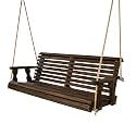 Amish Casual Heavy Duty 700 Lb Capacity Porch Swing (4 Foot, Dark Walnut Stain) – Wooden Outdoor Roll Back Swing with Hanging Ropes – Amish Made in the USA