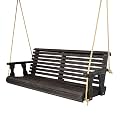 Amish Casual Heavy Duty 700 Lb Capacity Porch Swing (4 Foot, Semi-Solid Black Stain) – Wooden Outdoor Roll Back Swing with Hanging Ropes – Amish Made in the USA