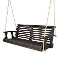 Amish Casual Heavy Duty 700 Lb Capacity Porch Swing (5 Foot, Semi-Solid Black Stain) – Wooden Outdoor Roll Back Swing with Hanging Ropes – Amish Made in the USA