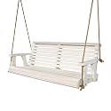 Amish Casual Heavy Duty 700 Lb Capacity Porch Swing (5 Foot, Semi-Solid White Stain) – Wooden Outdoor Roll Back Swing with Hanging Ropes – Amish Made in the USA