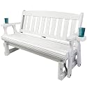 Amish Heavy Duty 800 Lb Mission Pressure Treated Porch Glider with Cupholders (4 Foot, Semi-Solid White Stain)