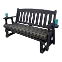 Amish Heavy Duty 800 Lb Mission Pressure Treated Porch Glider with Cupholders (4 Foot, Semi-Solid Black Stain)